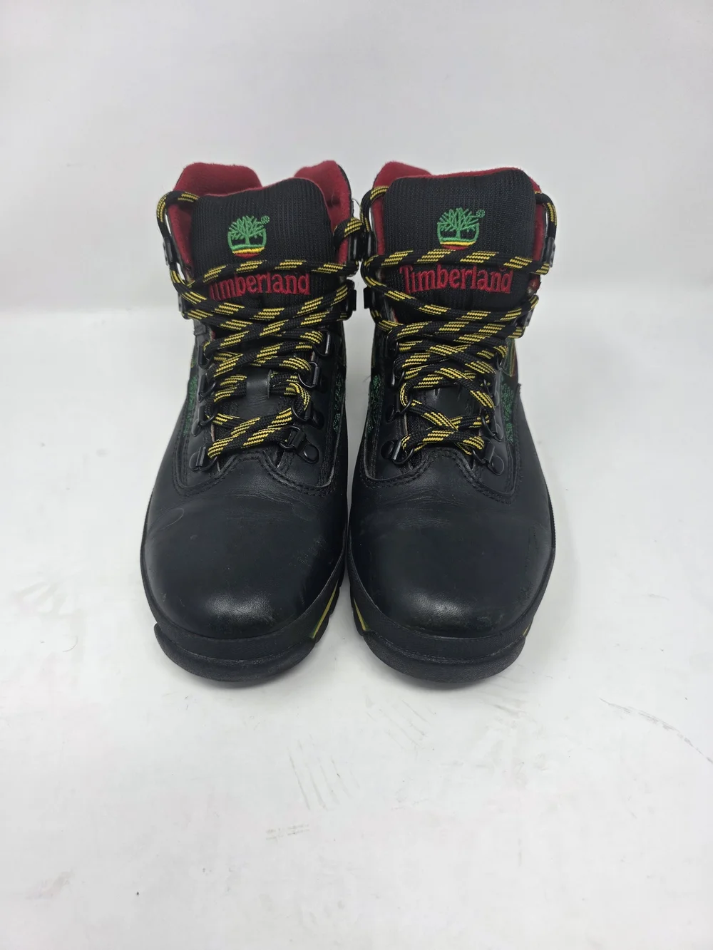 Vintage Timberland Euro Hiker Boots Mens 8.5 M Rasta Reggae Black Leather 9688